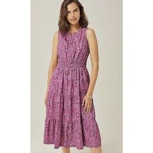 J. Jill Santa Rosa Dress Sleeveless Midi Dress L Tall Purple Boho Paisley Summer